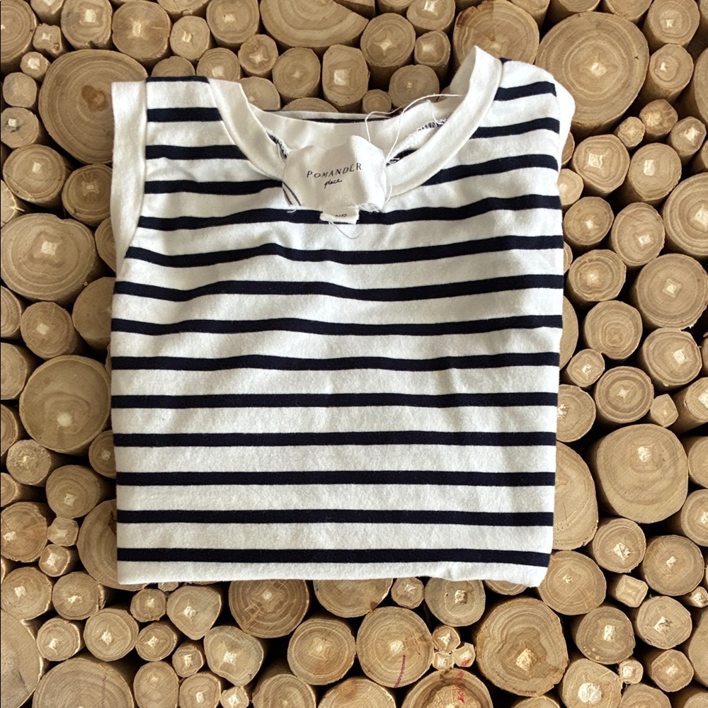 Pomander Place White & Navy Striped Tank Top